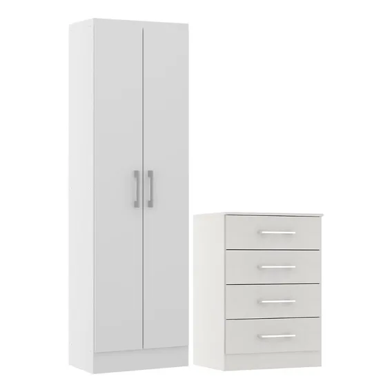 Conjunto Quarto Armário Prateleira Com Cômoda Pequena Mdp Cor Branco Foto 1