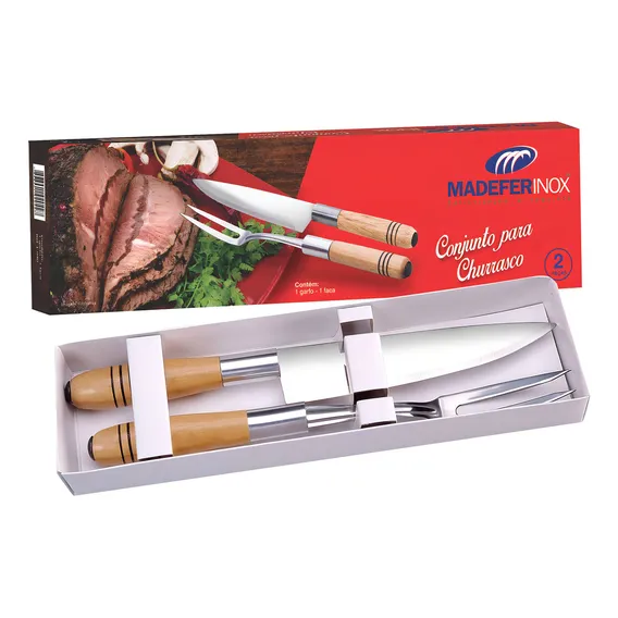 Conjunto Requinte Churrasco 2 Pçs Faca E Garfo Madefer Inox Foto 1