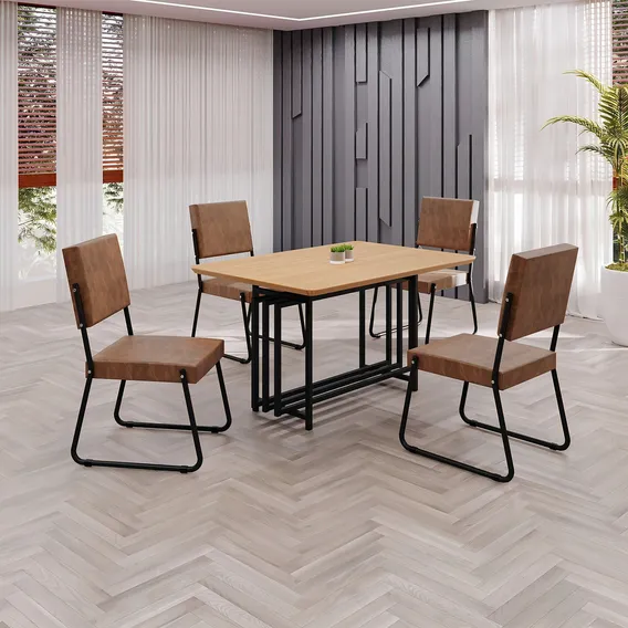Conjunto Sala De Jantar Mesa 120x90cm Base Pérola Fiwt Foto 1