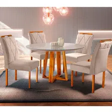 Conjunto Sala Jantar 4 Lugares Natalle Mesa 100cm Bege Areia Foto mini 1
