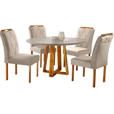 Conjunto Sala Jantar 4 Lugares Natalle Mesa 100cm Bege Areia Foto mini 2