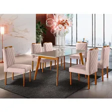 Conjunto Sala Jantar 6 Lugares Mesa Slim 6 Cadeiras Nude Foto mini 1