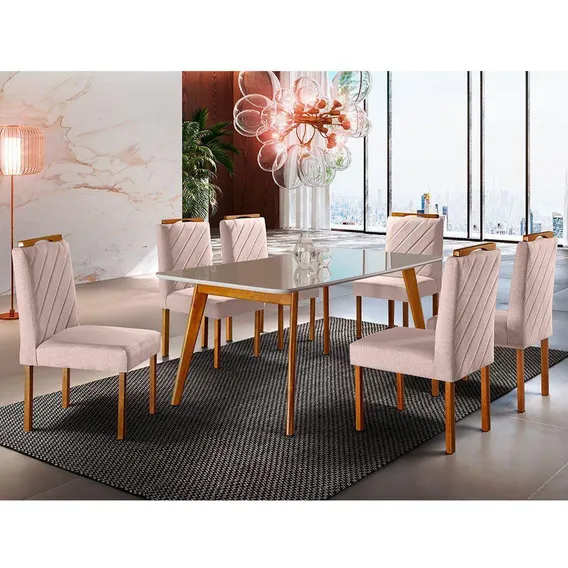 Conjunto Sala Jantar 6 Lugares Mesa Slim 6 Cadeiras Nude Foto 1