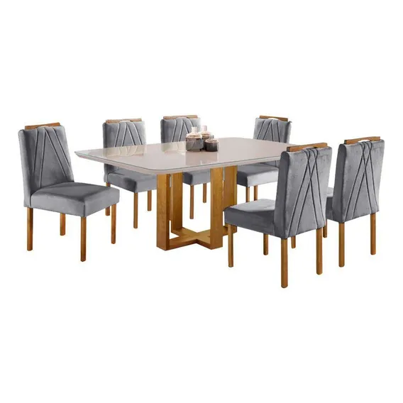 Conjunto Sala Jantar Mesa Lisy 6 Cadeiras Safira Cinza Foto 1