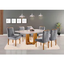 Conjunto Sala Jantar Mesa Lisy 6 Cadeiras Safira Cinza Foto mini  3