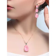 Conjunto Semijoia Gota Rosa Claro Fusion E Turmalina Estilo! Foto mini  3