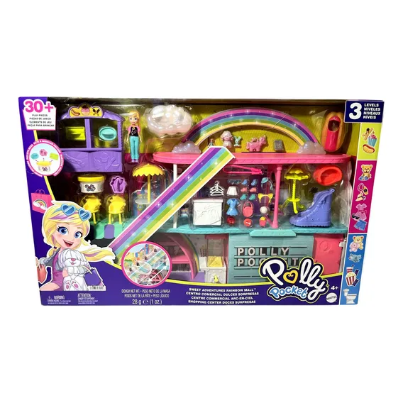 Conjunto Shopping Center Doces Surpresas Da Boneca Menina Loira Polly Pocket - Possui 3 Andares Escada Rolante Cinema Pet Shop Sapataria Boutique Praça De Alimentação E Acessórios - Mattel Brinquedos Foto 1