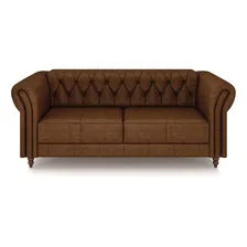 Conjunto Sofá 200cm 2 Poltronas Chesterfield Couro Marrom Foto mini 4