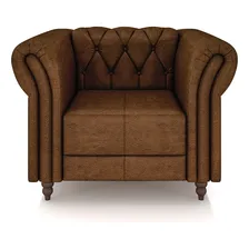 Conjunto Sofá 200cm 2 Poltronas Chesterfield Couro Marrom Foto mini  3