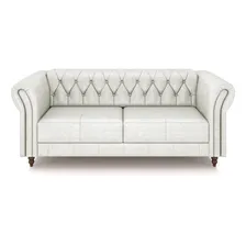 Conjunto Sofá 200cm E 2 Poltronas Chesterfield Couro Branco Foto mini 4