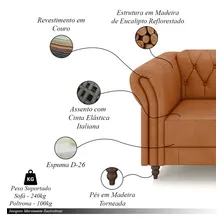 Conjunto Sofá 260cm 2 Poltronas Chesterfield Couro Terracota Foto mini  3