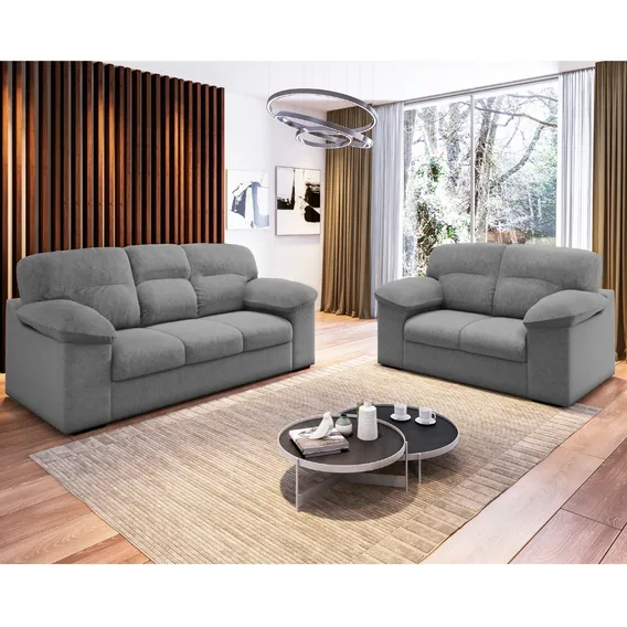 Conjunto Sofá 3 E 2 Lugares Suede Istambul Flash Cor Cinza Foto 1