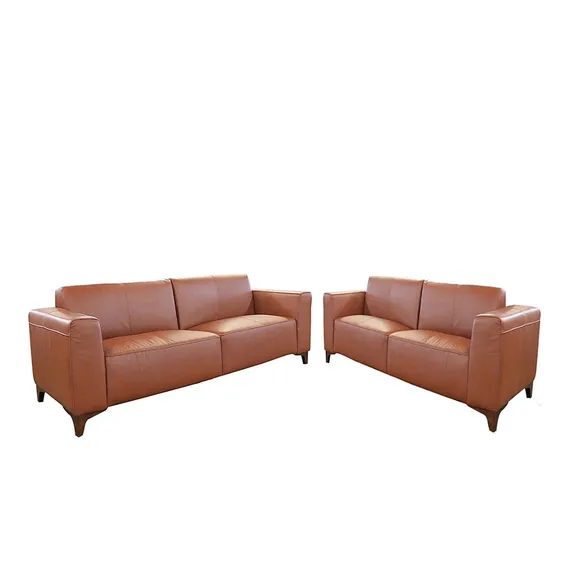 Conjunto Sofá Couro 2 3 Lugares Devon M06 Crystal Averme 467 Cor Marrom Foto 1