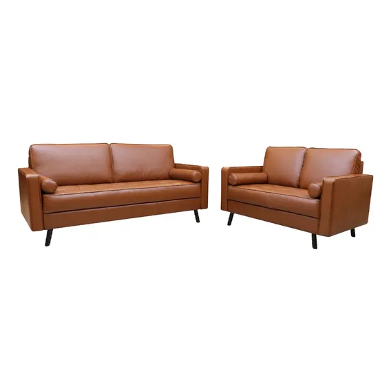 Conjunto Sofá Couro 2 E 3 Lugares Vancouver M06 Conhaque 457 Cor Marrom Foto 1
