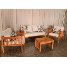 Conjunto Sofá + Poltrona + Mesa De Centro Área Externa Cor Azul e Branco Foto mini 4