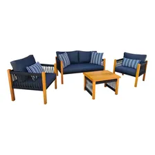 Conjunto Sofá + Poltrona + Mesa De Centro Área Externa Cor Azul e Branco Foto mini 1