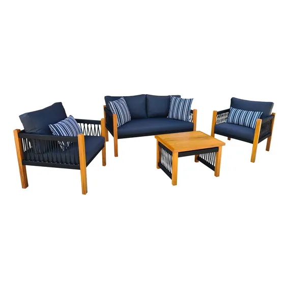 Conjunto Sofá + Poltrona + Mesa De Centro Área Externa Cor Azul e Branco Foto 1