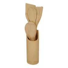 Conjunto Talheres Bambu Jogo Com 5 Peças Utensílio Cozinha Foto mini 1