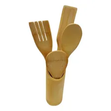 Conjunto Talheres Bambu Jogo Com 5 Peças Utensílio Cozinha Foto mini 2