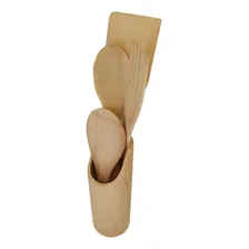 Conjunto Talheres Bambu Jogo Com 5 Peças Utensílio Cozinha Foto mini 4