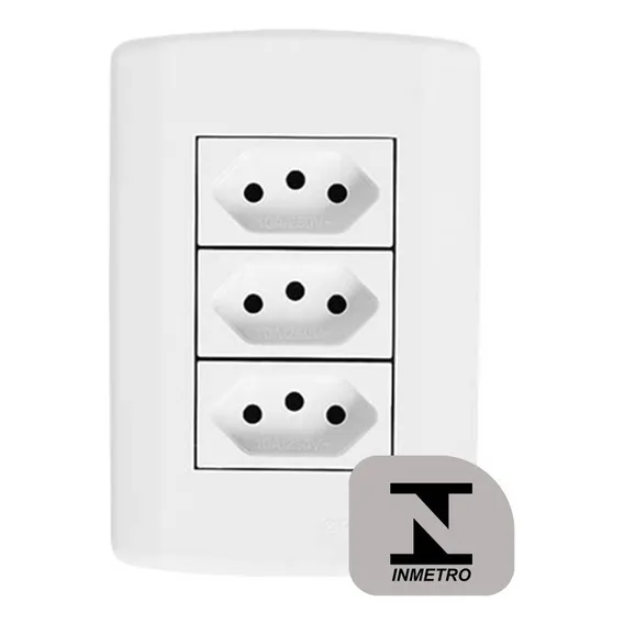 Conjunto Tomada Tripla 10a 250v 4x2 3 Pinos Pluzie Modular Cor Branco Foto 1