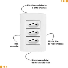 Conjunto Tomada Tripla 10a 250v 4x2 3 Pinos Pluzie Modular Cor Branco Foto mini  2