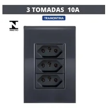 Conjunto Tomada Tripla 10a Liz Grafite Tramontina Cor Preto Foto mini 3