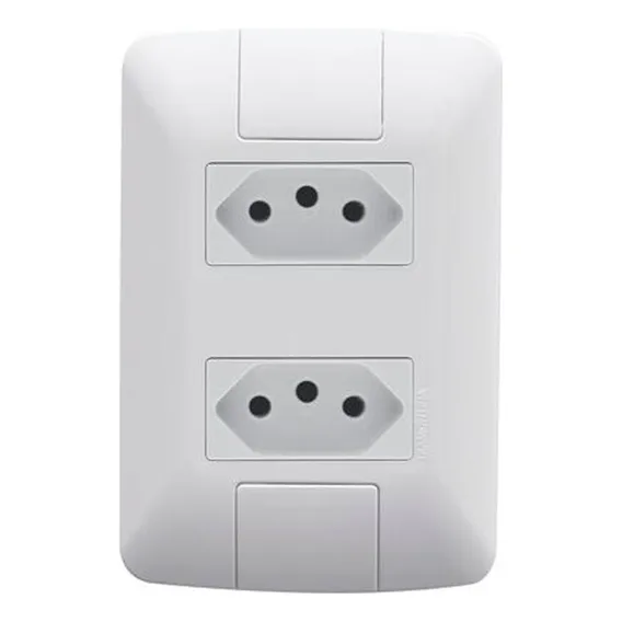 Conjunto Tramontina Aria 4x2 Branco Com Placa 2 Tomadas 10a Foto 1