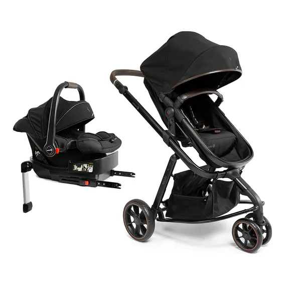 Conjunto Travel System Trio Reserva Black: Carrinho 3 Rodas com MoisĂ©s + BebĂȘ Conforto 4Safe + Base Veicular Isofix, Tecido Premium, Capotas UV50+, Manopla AjustĂĄvel e Ring Toy - Safety 1st Foto 1