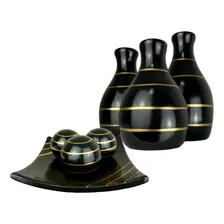 Conjunto Vasos Decorativos Enfeite Ceramica Trio Centro Mesa Decorativo Cor Leticia Preto Filete Dourado Foto  mini 1