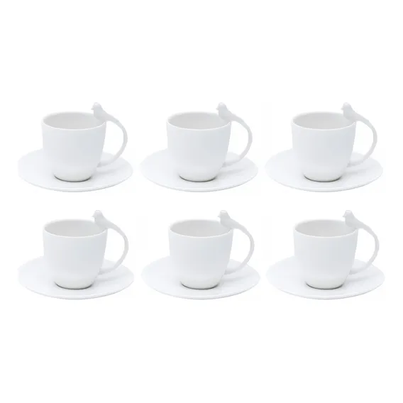 Conjunto XĂcara CafĂ© 85ml Com 6 Porcelana Birds Branco Foto 1