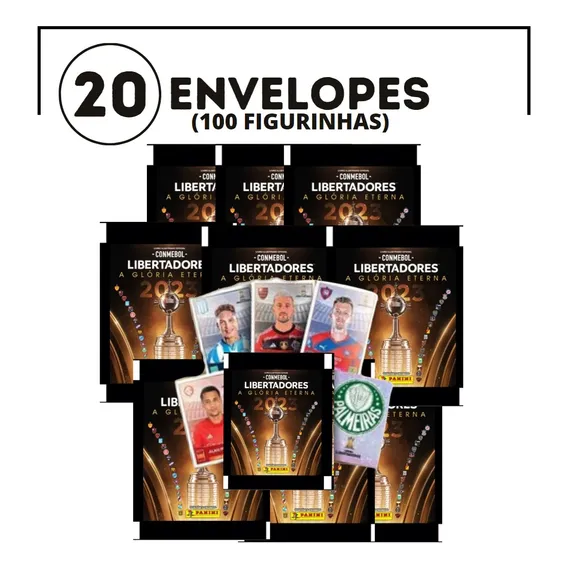 Conmebol Libertadores Kit Com 100 Figurinhas (20 Envelopes) Kit Pacotinhos Com Figurinhas Copa Libertadores 2023 Foto 1