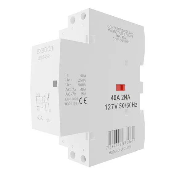 Contator Bipolar 40a 2na 2 Polos 110V 127V Din 35mm Contator Modular Exatron LECT4051 Trilho DIN35 Foto 1