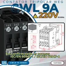 Contator Marca WEG 9a Cwl9-10-30d23 220v 50/60hz Foto mini  3
