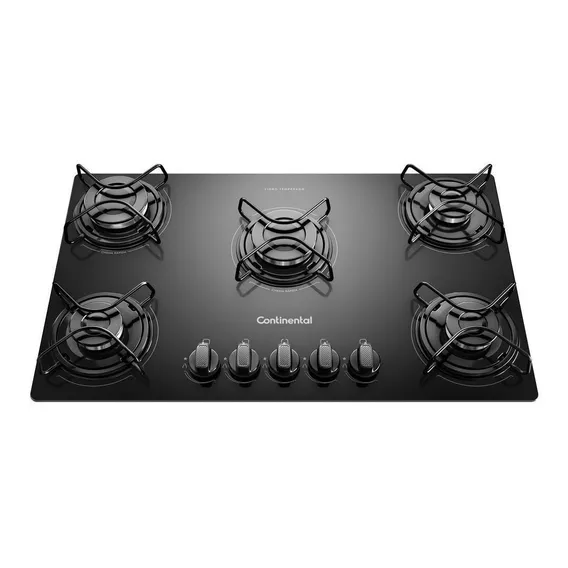 Continental KC5GP Preto 127V/220V Cooktop 5 Bocas a Gás de Vidro Temperado Foto 1