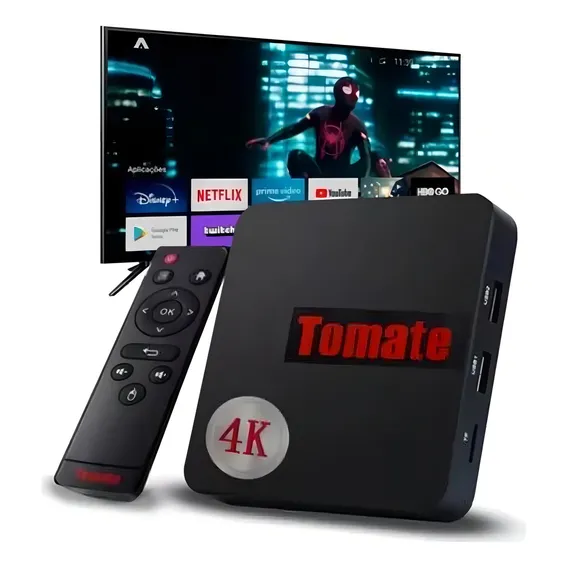 Conversor Tv Box 4k Para Transformar Sua Tv Em Smart Tomate Cor Preto Tipo de controle remoto Padrão Foto 1