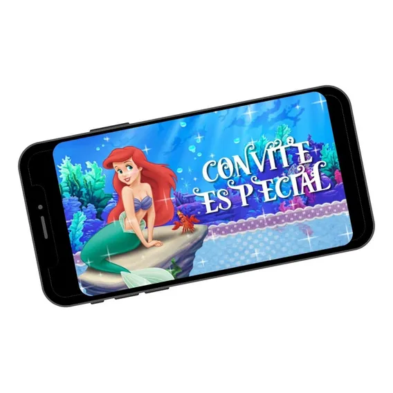 Convite Animado Digital Aniversário Dibujo Animado Ariel Pequena Sereia Cor Colorido 1 unidad Foto 1