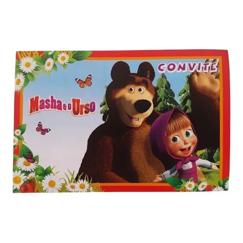Convite De Aniversário Masha E O Urso 24 Unidades Foto 1