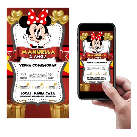 Convite Digital Interativo Minnie Vermelha Cor Vermelho Foto 1