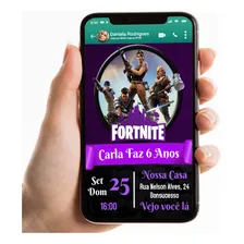 Convite Digital P/ Aniversário Tema Fortnite Cor Roxo Foto mini 1