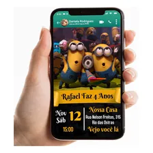 Convite Digital P/ Aniversário Tema Minions Cor Amarelo Foto mini 1