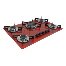 Cooktop 5 Bocas Tripla Chama - Marmorizado Vermelho Bivolt Foto mini 1