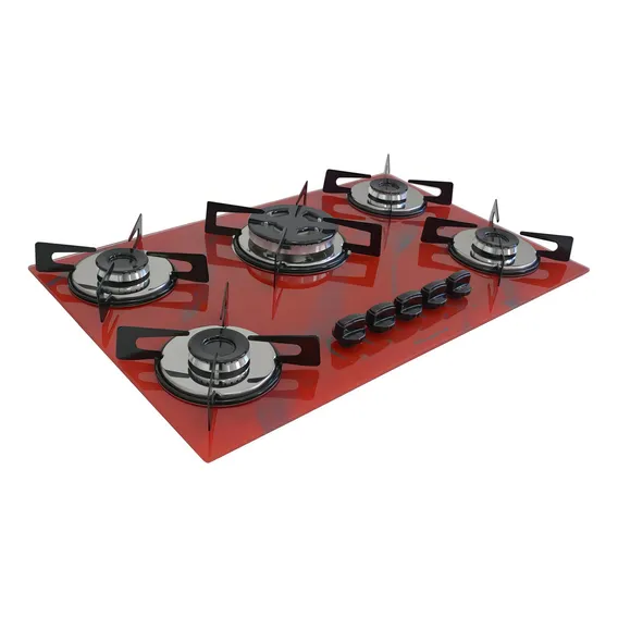Cooktop 5 Bocas Tripla Chama - Marmorizado Vermelho Bivolt Foto 1