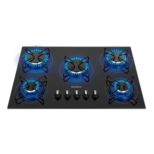 Cooktop a Gás, 5 Bocas Mondial Preto/Inox Bivolt Vidro Temperado CTG-03 Foto 1