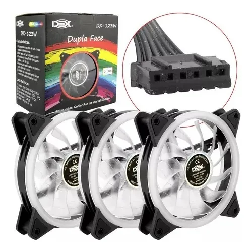 Cooler Led 120mm Rgb Fita Led E Controle Dx-123w Kit Com 3 Led Colorido Foto 1