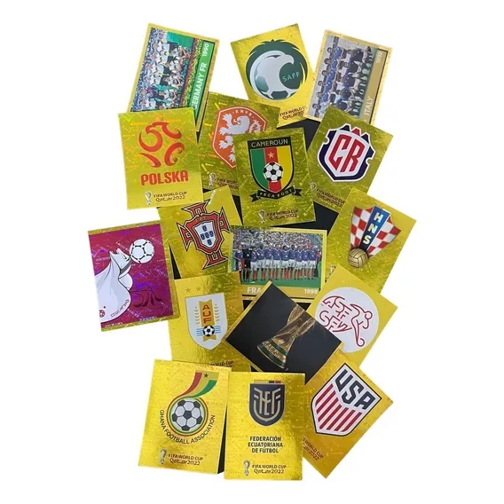 Copa 2022 - Kit Todas Figurinhas Brilhantes Douradas Album Personagem Figurinhas Brilhantes Copa 2022 Foto 1