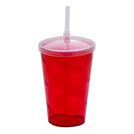 Copo AcrÃlico Com Tampa E Canudo 700ml Twister Shake Cor Vermelho Foto 1