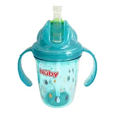 Copo Com Canudo E Alça Tritan Azul Gotas 240ml +12m Nuby Foto mini 1