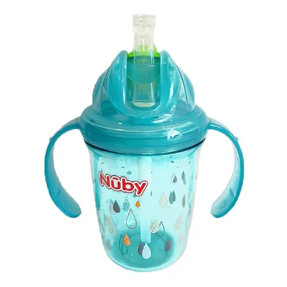 Copo Com Canudo E Alça Tritan Azul Gotas 240ml +12m Nuby Foto 1