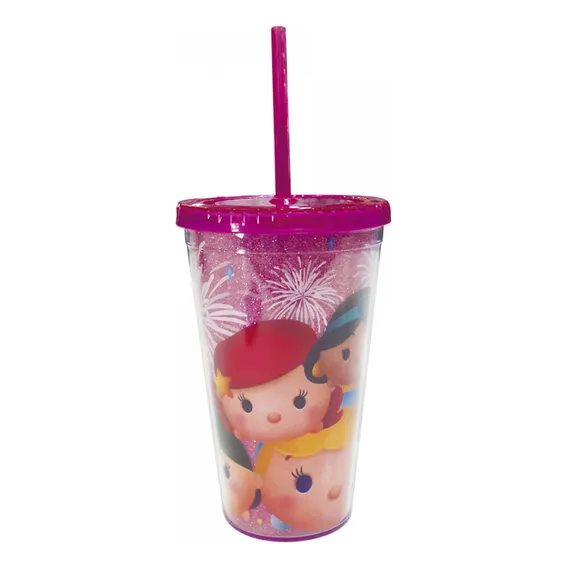 Copo Com Canudo Princesas Tsum Tsum 450ml Disney Foto 1